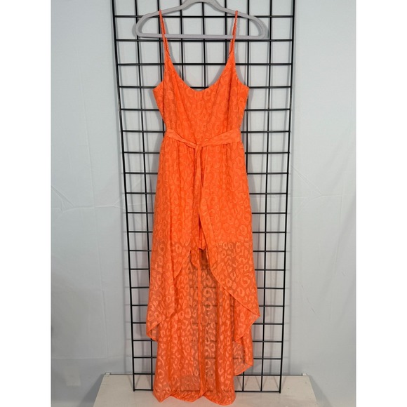 Guess Hi-Low Combination Maxi Dress Romper Womens 4 Orange Chiffon Boho Summer - Picture 1 of 15
